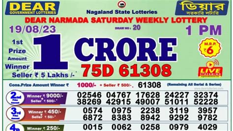 dear narmada saturday weekly lottery|Nagaland State Lotteries DEAR NARMADA SATURDAY .